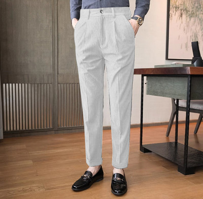 INDICLUB Regular Fit Men Silver Trousers