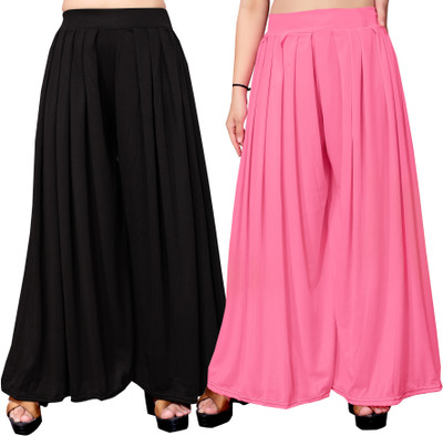 Anti Wrinkle Designer Flared Women Black, Pink Trousers