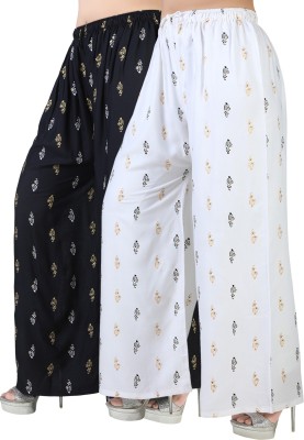 AREEBA COLLECTION Flared, Regular Fit, Relaxed, Tapered Women Black, White Trousers
