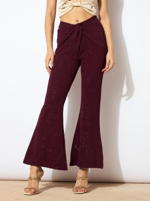 SASSAFRAS Slim Fit Women Maroon Trousers