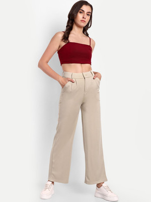 Broadstar Loose Fit Women Beige Trousers