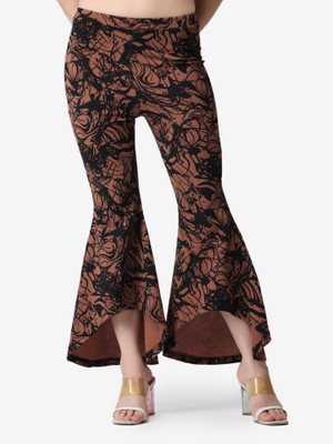 POPWINGS Flared Women Brown Trousers