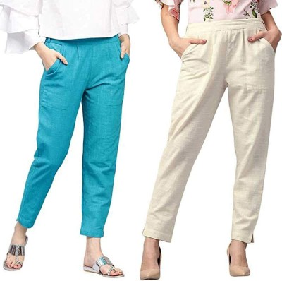 cotrel Regular Fit Women White, Light Blue Trousers