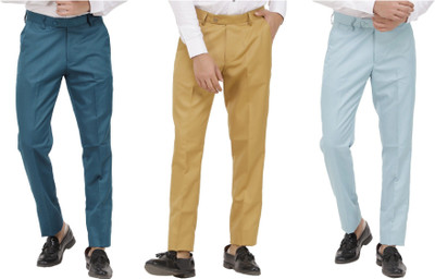 LAHSUAK Regular Fit Men Dark Blue, Khaki, Light Blue Trousers