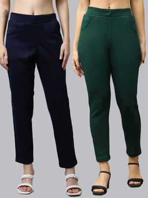 VALLES365 by S.c. Regular Fit Women Dark Blue, Dark Green Trousers