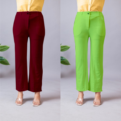 INDIANRANG Regular Fit Women Maroon, Light Green Trousers