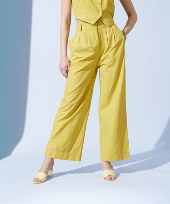 STREET9 Regular Fit Women Yellow Trousers