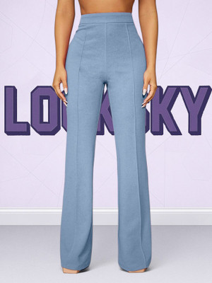 Trendofnaari Loose Fit Women Light Blue Trousers