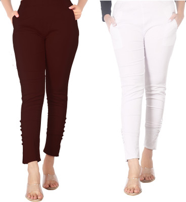 MY BAZAAR Slim Fit Women Brown, White Trousers