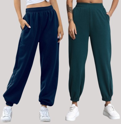 Q-Rious Solid Women Dark Green, Dark Blue Track Pants