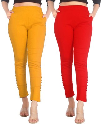 SAJATA Slim Fit Women Yellow, Red Trousers