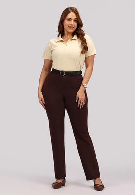 BlissClub AM:PM Air Straight Pants - Cotton - Tall Straight Fit Women Brown Trousers