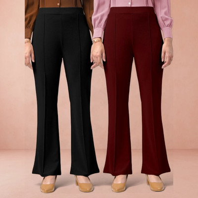 Anitafashion Loose Fit Women Black, Maroon Trousers