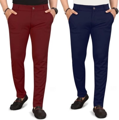 kdsn Slim Fit Men Maroon, Blue Trousers