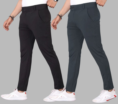 We Perfect Slim Fit Men Black, Grey Trousers