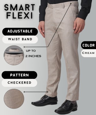 Maleno Slim Fit Men Cream Trousers