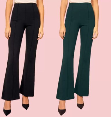 Ananya Fashion Regular Fit Women Black, Green Trousers