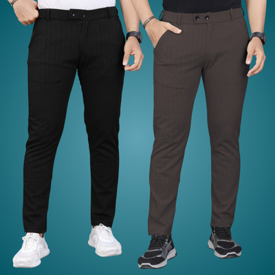 GIBBONTE Regular Fit Men Black, Brown Trousers