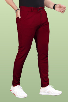 GIBBONTE Slim Fit Men Maroon Trousers