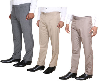 IndiWeaves Regular Fit Men Cream, Beige, Grey Trousers