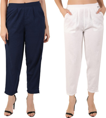 Me Craft Regular Fit Women Dark Blue, White Trousers
