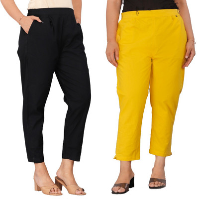 Tarishi Slim Fit Women Black, Yellow Trousers