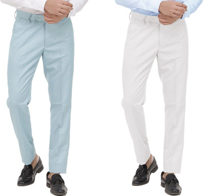 LAHSUAK Regular Fit Men Light Blue, White Trousers