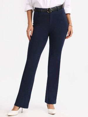 BlissClub AM:PM Cotton Flare Pants, Lite - Tall Regular Fit Women Blue Trousers