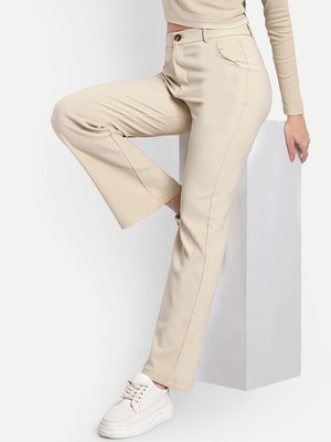 Broadstar Straight Fit Women Beige Trousers