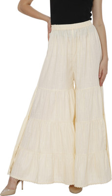 TNQ Flared Women Cream Trousers