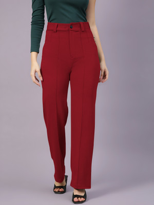 NAVYANKAA Regular Fit Women Maroon Trousers