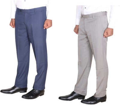 Indistar Regular Fit Men White, Dark Blue Trousers