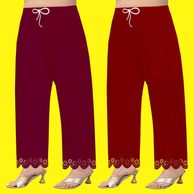 Coolzy Creation Straight Fit Women Multicolor, Maroon, Red Trousers