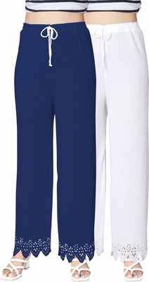 SP FASHION Straight Fit Women White, Blue Trousers