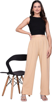 KNOVA Straight Fit Women Cream Trousers