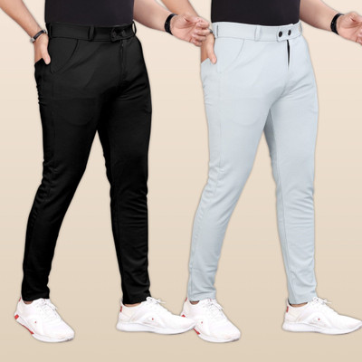 GIBBONTE Slim Fit Men Black, Grey Trousers