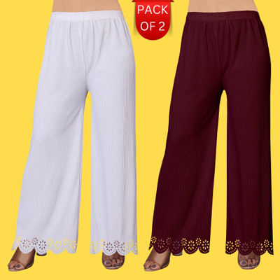 EcoUndies Straight Fit Women White, Maroon Trousers