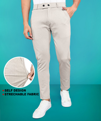 INDICLUB Slim Fit Men Cream Trousers