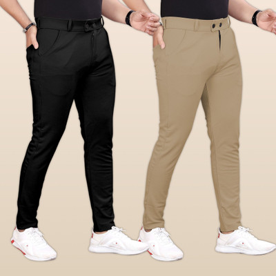 GIBBONTE Slim Fit Men Black, Khaki Trousers