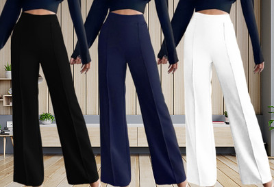 Kintu Parantu Regular Fit Women Black, Dark Blue, White Trousers