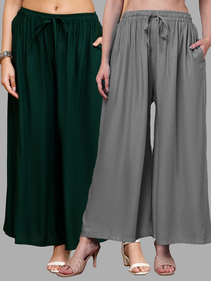 VALLES365 by S.c. Flared Women Grey, Dark Green Trousers