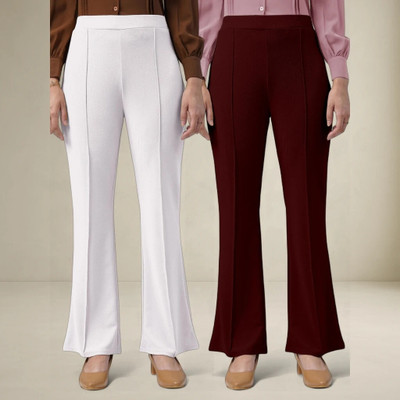 Anitafashion Comfort Fit, Regular Fit Women White, Maroon Trousers