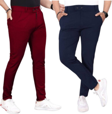 MD Casual Slim Fit Men Maroon, Light Blue Trousers
