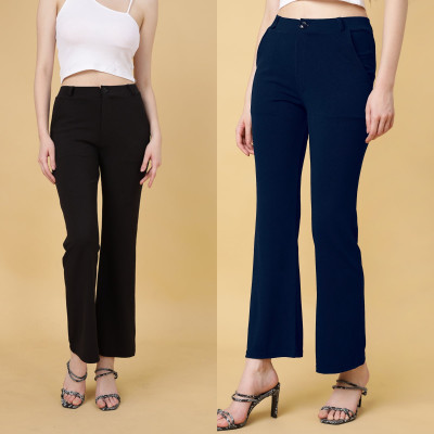 High Glitz Regular Fit Women Black, Blue Trousers