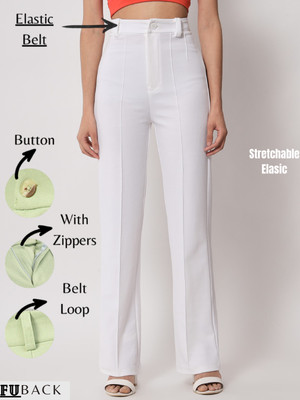FUBACK Regular Fit Women White Trousers