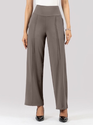 BlissClub AM:PM Cotton Wide Legged Pants - Tall Regular Fit Women Grey Trousers