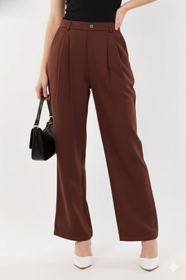 High-Buy Loose Fit Women Brown Trousers
