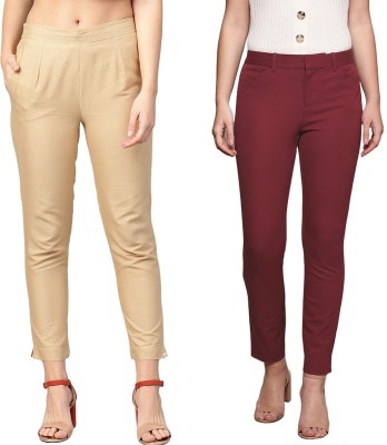 SUPRYIA Regular Fit Women Maroon, Beige Trousers