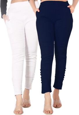DKD Slim Fit Women White, Dark Blue Trousers