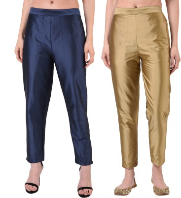 FLOREOS Regular Fit Women Gold, Dark Blue Trousers